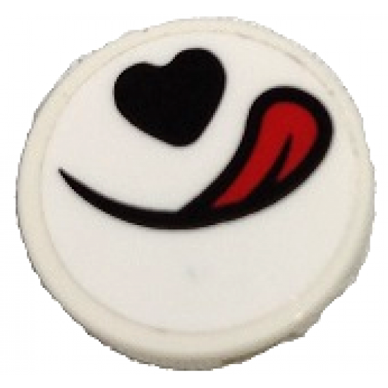 Tile, Round 2 x 2 with Bottom Stud Holder with Black Mouth, Heart Shaped Nose and Red Tongue Pattern (Sticker) - Set 80011