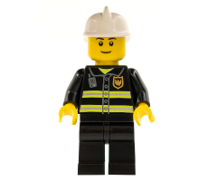 Fire - Reflective Stripes, Black Legs, White Fire Helmet, Black Eyebrows, Thin Grin, Yellow Hands
