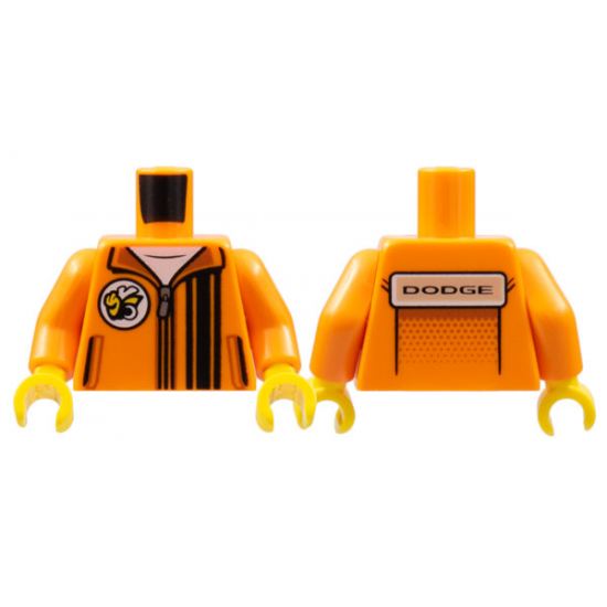 Torso Jacket over White Shirt, Super Bee Logo, Zipper, Black Stripes, 'DODGE' on Back Pattern / Orange Arms / Yellow Hands
