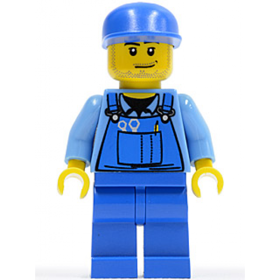 Hot Rod Mechanic - Blue Overalls, Blue Cap, Stubble