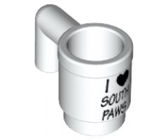 Minifigure, Utensil Cup with Black 'I' Heart 'SOUTH PAWS' Pattern