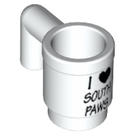Minifigure, Utensil Cup with Black 'I' Heart 'SOUTH PAWS' Pattern