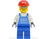 Overalls Striped Blue with Pocket, Blue Legs, Red Construction Helmet, Silver Glasses and Eyebrows