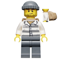Police - Jail Prisoner 86753 Prison Stripes, Dark Bluish Gray Knit Cap, Backpack, Crooked Smile and Scar