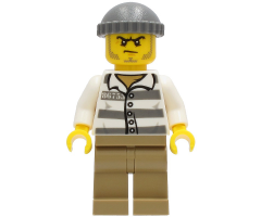 Police - Jail Prisoner 86753 Prison Stripes, Dark Tan Legs, Dark Bluish Gray Knit Cap