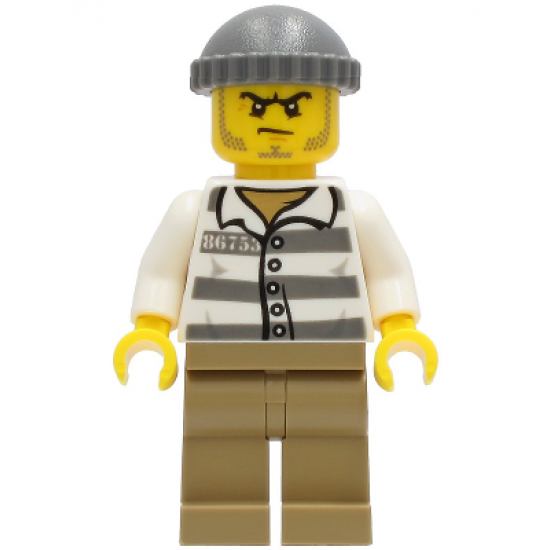 Police - Jail Prisoner 86753 Prison Stripes, Dark Tan Legs, Dark Bluish Gray Knit Cap