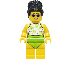Beach Tourist - Female, White and Lime Swimsuit, Black Hair