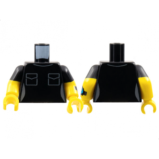 Torso Female Dark Bluish Gray Collar and Pockets Pattern / Yellow Arms with Black Short Sleeves and Dark Azure Watch on Left Arm Pattern / Yellow Hands