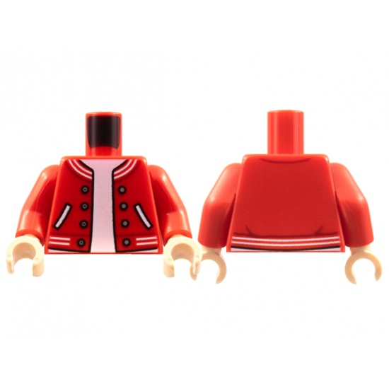 Torso Jacket with Striped Trim, Silver Buttons, Pockets over White Undershirt Pattern / Red Arms / Light Nougat Hands