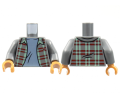 Torso Jacket, Sand Green and Dark Red Plaid, Sand Blue T-Shirt Pattern / Dark Bluish Gray Arms / Medium Nougat Hands