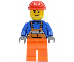 Overalls with Safety Stripe Orange, Orange Legs, Red Construction Helmet, Smirk and Stubble Beard