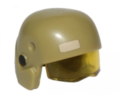 Minifigure, Headgear Helmet SW Resistance Trooper with Molded Trans-Yellow Visor and Printed Tan Rectangle and Black Circles Pattern