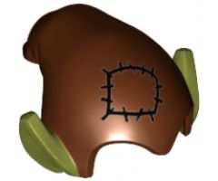 Minifigure, Headgear Hat, Elf Drooping with Pointed Ears with Reddish Brown Top and Patch Pattern
