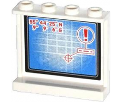 Panel 1 x 4 x 3 with Side Supports - Hollow Studs with Map with Coordinates, Target and Red Exclamation Mark Pattern on Inside (Sticker) - Set 60044