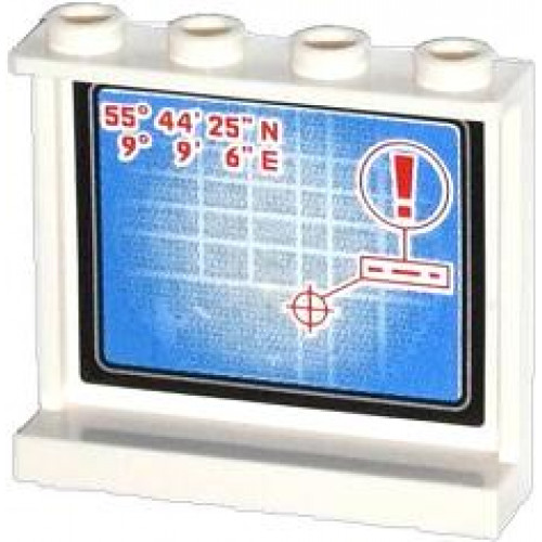 Panel 1 x 4 x 3 with Side Supports - Hollow Studs with Map with Coordinates, Target and Red Exclamation Mark Pattern on Inside (Sticker) - Set 60044