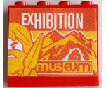 Panel 1 x 4 x 3 with Side Supports - Hollow Studs with 'EXHIBITION', 'museum', Mountains and Caveman with Pike / Spear Pattern (Sticker) - Set 60200