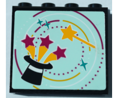 Panel 1 x 4 x 3 with Side Supports - Hollow Studs with Bright Light Orange Magic Wand and Black Top Hat with Magenta Stars on Light Aqua Background Pattern (Sticker) - Set 41368