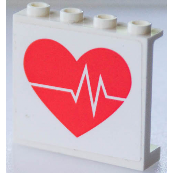 Panel 1 x 4 x 3 with Wide Side Supports - Hollow Studs with Coral Heart with ECG Monitor Line Pattern (Sticker) - Set 41394