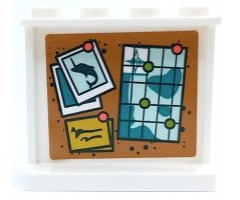 Panel 1 x 4 x 3 with Side Supports - Hollow Studs with Light Aqua and Dark Turquoise Map and Dolphin Picture on Pinboard Pattern (Sticker) - Set 41381