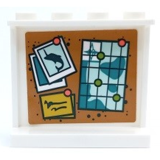 Panel 1 x 4 x 3 with Side Supports - Hollow Studs with Light Aqua and Dark Turquoise Map and Dolphin Picture on Pinboard Pattern (Sticker) - Set 41381