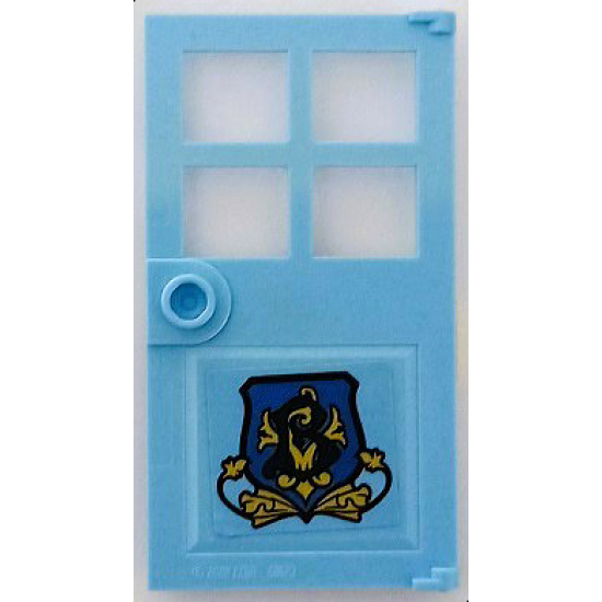 Door 1 x 4 x 6 with 4 Panes and Stud Handle with Beauxbatons Crest with Dark Blue Letter B and Gold Leaves Pattern Model Left Side (Sticker) - Set 75958