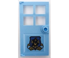 Door 1 x 4 x 6 with 4 Panes and Stud Handle with Beauxbatons Crest with Dark Blue Letter B and Gold Leaves Pattern Model Right Side (Sticker) - Set 75958