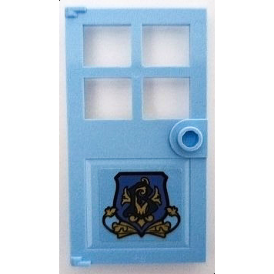 Door 1 x 4 x 6 with 4 Panes and Stud Handle with Beauxbatons Crest with Dark Blue Letter B and Gold Leaves Pattern Model Right Side (Sticker) - Set 75958