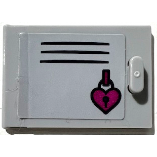 Container, Cupboard 2 x 3 x 2 Door with Black Vent Lines, Locker, and Magenta Heart Padlock Pattern (Sticker) - Set 41372