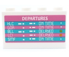 Panel 1 x 4 x 2 with Side Supports - Hollow Studs with Dark Pink and Medium Azure Departures Schedule Pattern (Sticker) - Set 41429