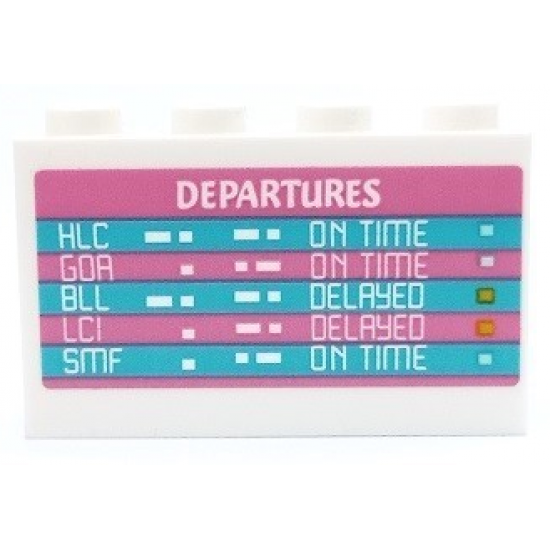 Panel 1 x 4 x 2 with Side Supports - Hollow Studs with Dark Pink and Medium Azure Departures Schedule Pattern (Sticker) - Set 41429