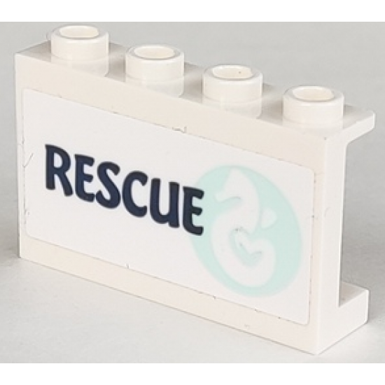 Panel 1 x 4 x 2 with Side Supports - Hollow Studs with Seahorse in Light Aqua Circle and Dark Blue 'RESCUE' Pattern Model Right Side (Sticker) - Set 41381