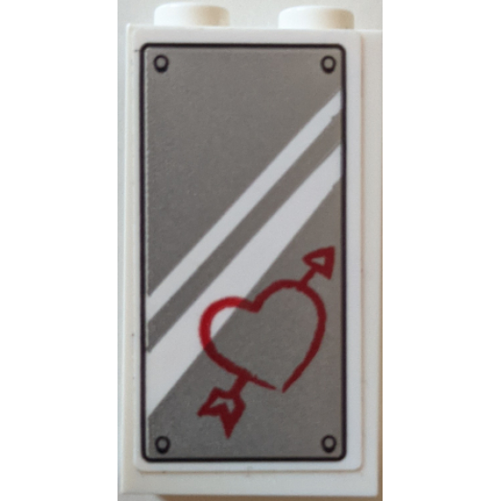Panel 1 x 2 x 3 with Side Supports - Hollow Studs with Mirror with White Stripes and Red Heart with Arrow Pattern (Sticker) - Set 60246