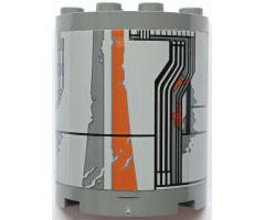 Cylinder Half 2 x 4 x 4 with Light Bluish Gray Hull Plates, Black Lines, Pipes, Oil Stains and Dark Orange Rust Marks Pattern Model Right Side (Sticker) - Set 75178