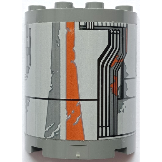 Cylinder Half 2 x 4 x 4 with Light Bluish Gray Hull Plates, Black Lines, Pipes, Oil Stains and Dark Orange Rust Marks Pattern Model Right Side (Sticker) - Set 75178