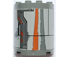 Cylinder Half 2 x 4 x 4 with Light Bluish Gray Hull Plates, Black Lines, Pipes, Oil Stains and Dark Orange Rust Marks Pattern Model Left Side (Sticker) - Set 75178