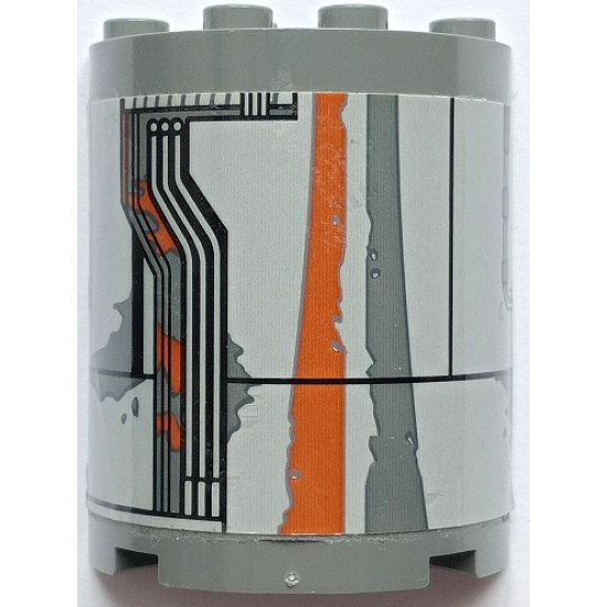 Cylinder Half 2 x 4 x 4 with Light Bluish Gray Hull Plates, Black Lines, Pipes, Oil Stains and Dark Orange Rust Marks Pattern Model Left Side (Sticker) - Set 75178