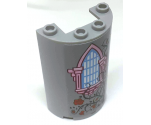 Cylinder Half 2 x 4 x 5 with 1 x 2 Cutout with Bright Light Blue Window with Bright Pink Frame, Red Roses and Dark Green Vines Pattern (Sticker) - Set 41152