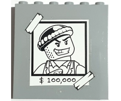 Panel 1 x 6 x 5 with White and Black Bank Robber Minifigure Wanted Poster and '$100,000' Reward Pattern (Sticker) - Set 40110