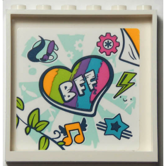 Panel 1 x 6 x 5 with 'BFF' on Rainbow Heart, Paint Palette, Gear, Lightning Bolt, Star, Music Note, and Leaves Pattern (Sticker) - Set 41395