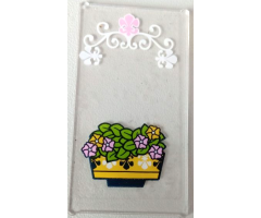 Glass for Window 1 x 4 x 6 with Flowerpot, Lime Leaves, Bright Pink and Yellow Flowers and White Scrollwork Pattern (Sticker) - Set 41426