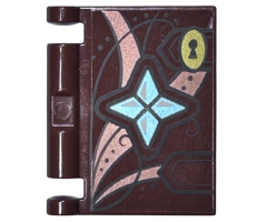 Minifigure, Utensil Book Cover with Gold Key Lock, Metallic Light Blue Crystals, Copper Accents, Dark Brown Lines Pattern