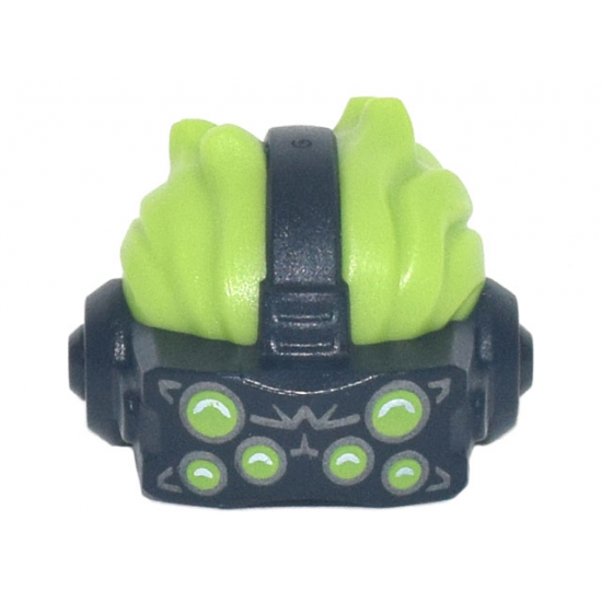 Minifigure, Hair Combo, Swept Back with Black VR Visor Headset with 6 Lime Eyes Pattern