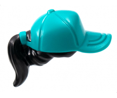 Minifigure, Hair Combo, Hair with Hat, Ponytail with Dark Turquoise Ball Cap Pattern