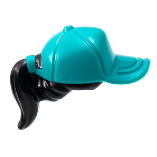 Minifigure, Hair Combo, Hair with Hat, Ponytail with Dark Turquoise Ball Cap Pattern