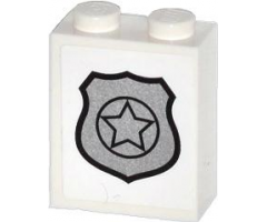 Brick 1 x 2 x 2 with Inside Stud Holder with Silver Police Badge Pattern (Sticker) - Set 60044