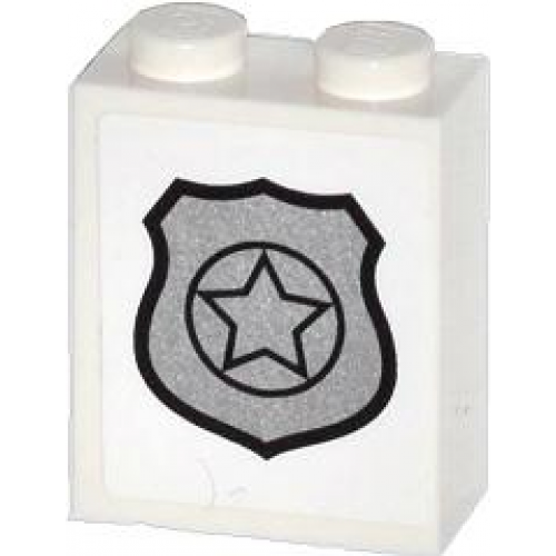 Brick 1 x 2 x 2 with Inside Stud Holder with Silver Police Badge Pattern (Sticker) - Set 60044