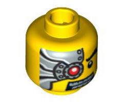Minifigure, Head Alien with Mechanical Right Eye Red, Silver Head Plate Pattern - Hollow Stud