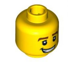 Minifigure, Head Male Thick Reddish Brown Eyebrows, White Pupils and Lopsided Grin with Teeth Pattern - Hollow Stud