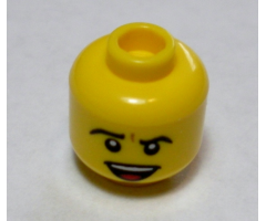 Minifigure, Head Male Black Eyebrows Furrowed, Open Mouth Smile with Teeth and Tongue, White Pupils Pattern - Hollow Stud