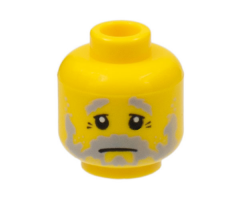 Minifigure, Head Beard Scruffy Light Bluish Gray, Downturned Mouth and Eyebrows, Crow's Feet Wrinkles Pattern - Hollow Stud
